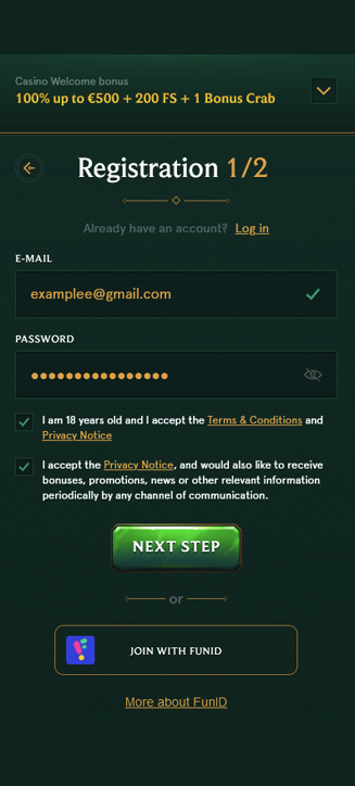 Processus d'inscription de Casinia sur mobile Processus d'inscription de Casinia sur mobile
